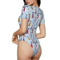 thumbnail image 2 of Saiise Motif Voiliers et Mouettes Combinaison à Manches Courtes pour Femmes Col Rond Pyjama Justaucorps Extensible avec Fermeture à Pression-Moyen, 2 of 7