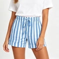 thumbnail image 2 of hoksml Women Striped Drawstring Shorts with Pockets, Elastic Waist Rolled Hem Casual Summer Shorts, 2 of 6