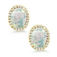 thumbnail image 2 of Gem Stone King 2.48 Ct Oval Cabochon White Simulated Opal 18K Yellow Gold Plated Silver Earrings, 2 of 5