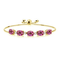Gem Stone King 6.76 Ct Pink Mystic Topaz E-F Lab Grown Diamond 18K Yellow Gold Plated Silver Bracelet for Women