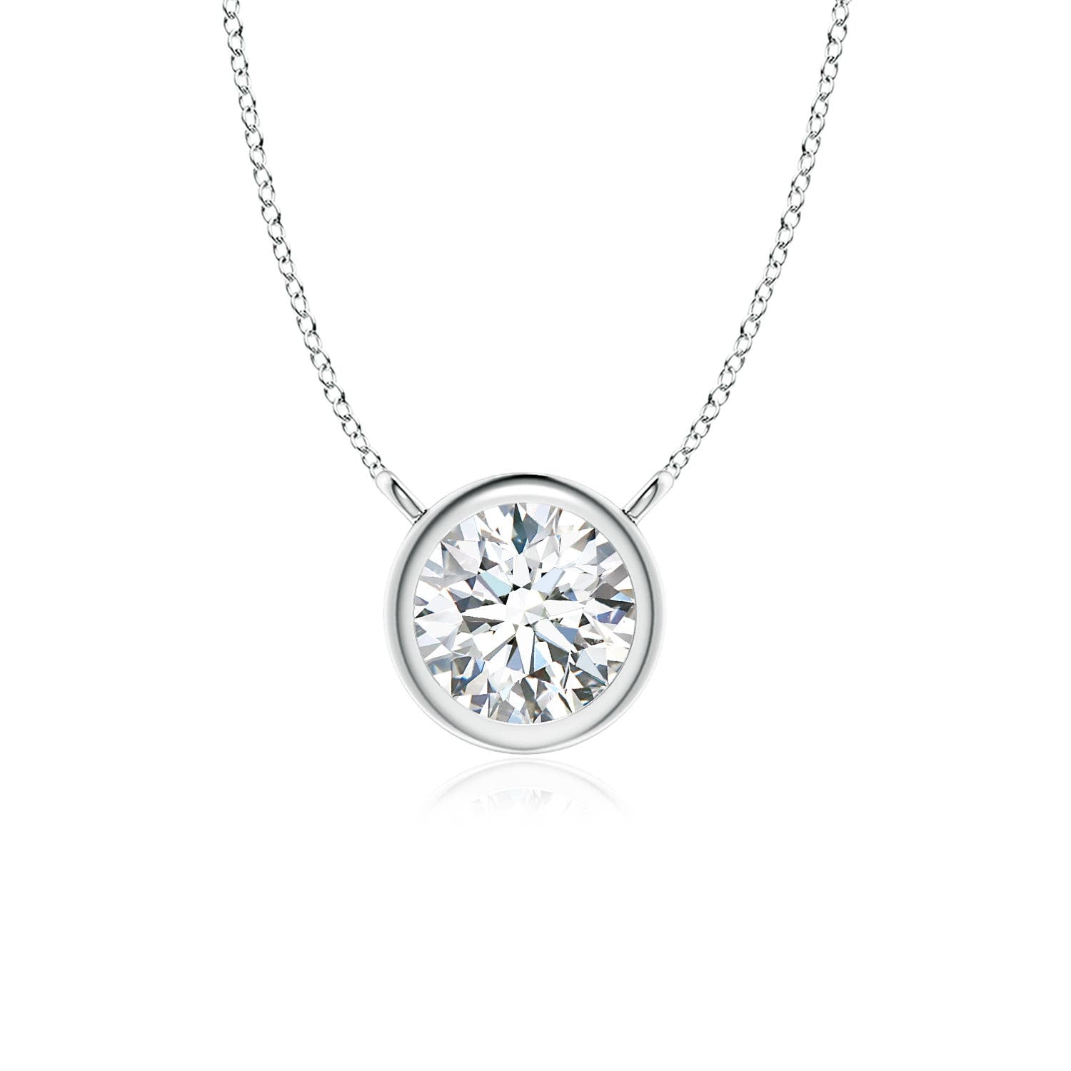 ANGARA Natural Bezel-Set Diamond Solitaire Necklace in 14K White Gold for Women (Size-3.4mm| Color-G| Clarity-VS2) | April Birthstone, Anniversary, Jewelry Gift for Women | Natural Diamond Necklace