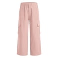 thumbnail image 4 of NordicNest Elastic Waist Cargo Capris for Women, High Waist Capri Pants for Women with Pockets, Casual Summer Capris Pink XXL, 4 of 5