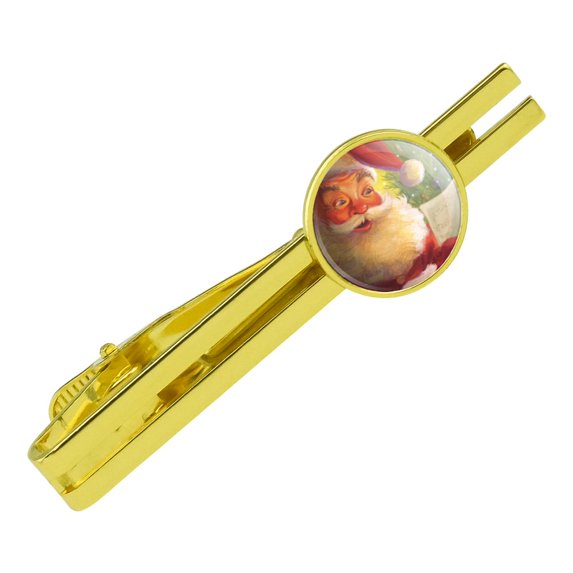 Christmas Holiday Note Left for Santa Round Tie Bar Clip Clasp Tack Gold Color Plated