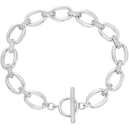 Lesa Michele Cubic Zirconia Sterling Silver Rolo Chain Bracelet in Sterling Silver