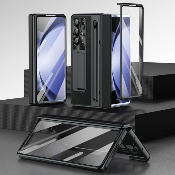 ELEHOLD Case For Samsung Galaxy Z Fold8 Ultra with Front Screen Film Stylus, Luxury Plated Lens Frame Protector Kickstand Hinge Protection Cover ,Black