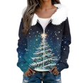 thumbnail image 4 of Women's Fashion Casual Sweater Zipper Cardigan, Christmas Themed Print Plush Hooded Jacket for Seasonal Holiday Cheer and Style,Blue,2XL, 4 of 6