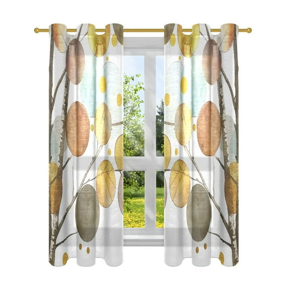 Watercolor Tree with Colorful Circles Semi Sheer Curtains for Living Room Bedroom Set of 2 Insulated Window Drapes