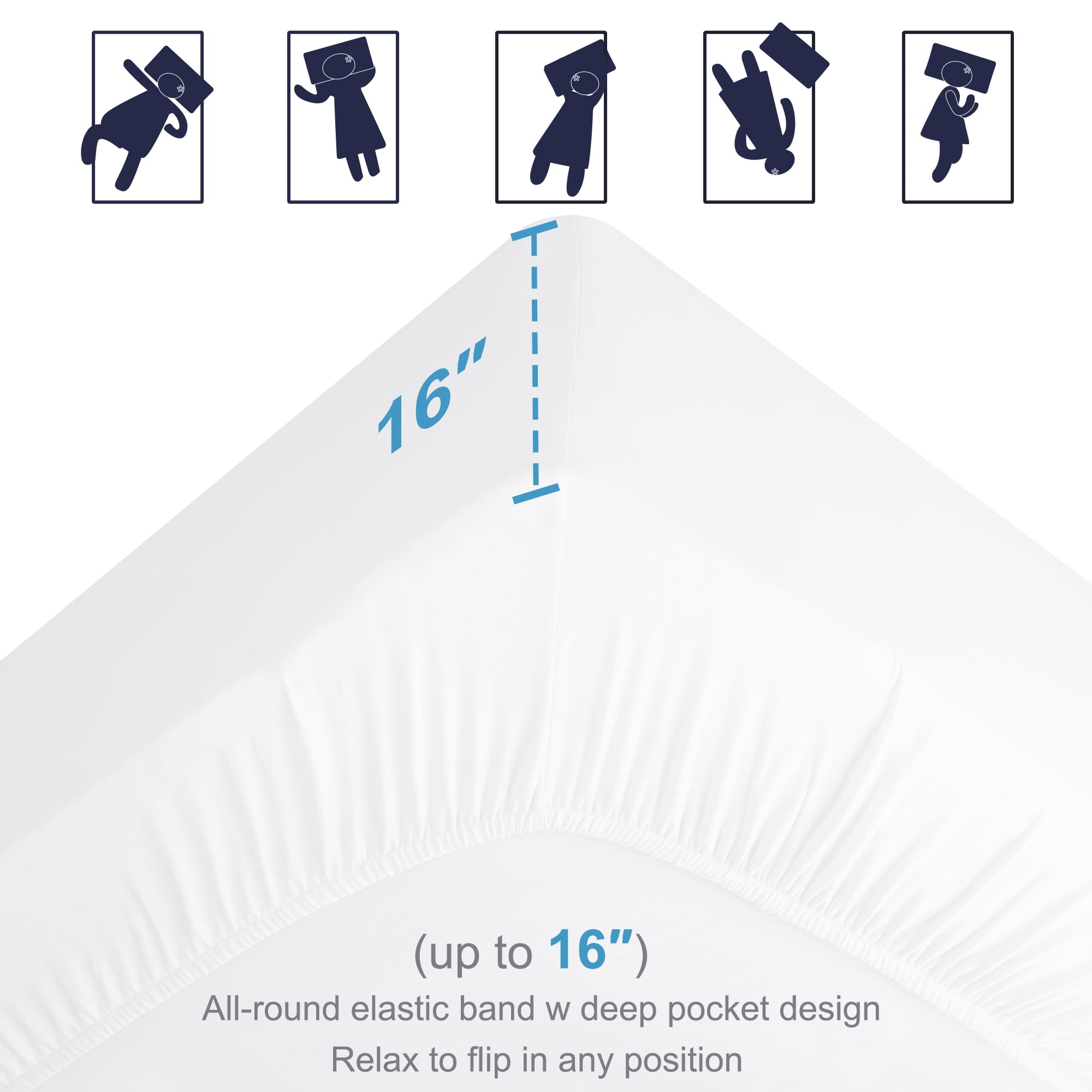 Unique Bargains Soft 190GSM Queen 16 Inch Deep Pocket Fitted Sheets White Twin