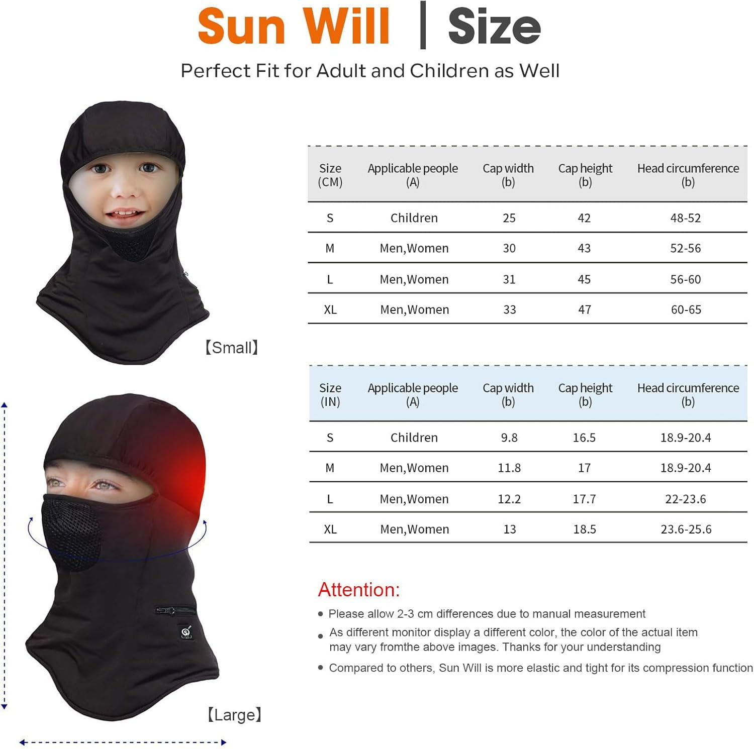 SUN WILL Heated Ski Mask Balaclava for Men & Women, Electric Heated Face Mask,Winter Outdoor Black Windproof