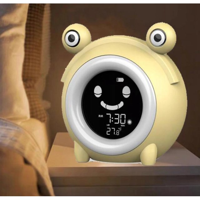 pequeño despertador luz nocturna inteligente pequeña rana reloj led carga usb luz nocturna despertador amarillo oso de fresa Hogar