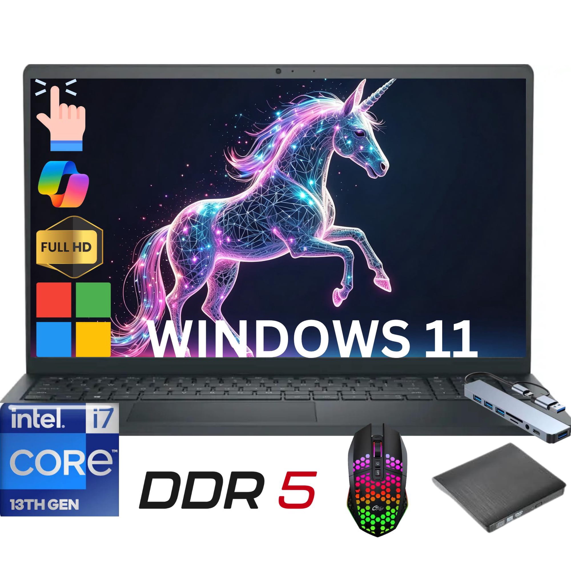 Dell Inspiron 15 Laptop 15.6-inch FHD Touchscreen Intel Core i7-1355U 16GB DDR5 RAM 512GB NVMe SSD Windows 11 Home Black