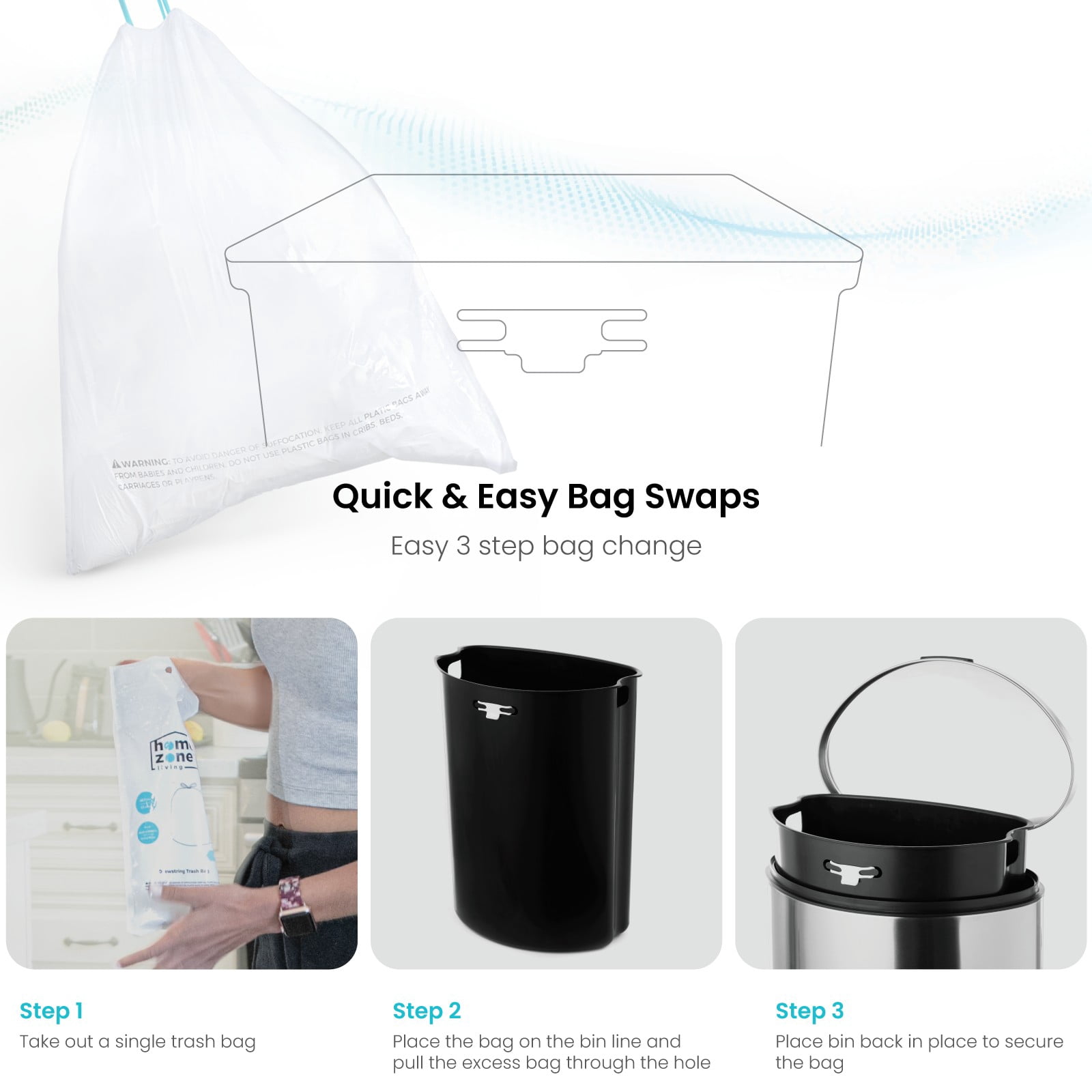 Home Zone Living 12 Gallon Semi-Round Stainless Steel Kitchen Trash Can with Step Pedal and Soft Close Lid, Silver