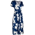thumbnail image 3 of LWavelet Women's Plus Size Midi Dress Short Sleeve V-Neck Wrap Floral Print Casual Flowy Dress Navy XL, 3 of 5