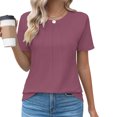 thumbnail image 3 of Scyoekwg Short Sleeve Womens Tops Round Neck Basic Tops Lightweight Trendy Loose Solid Color Blouses (Wine,XL), 3 of 4