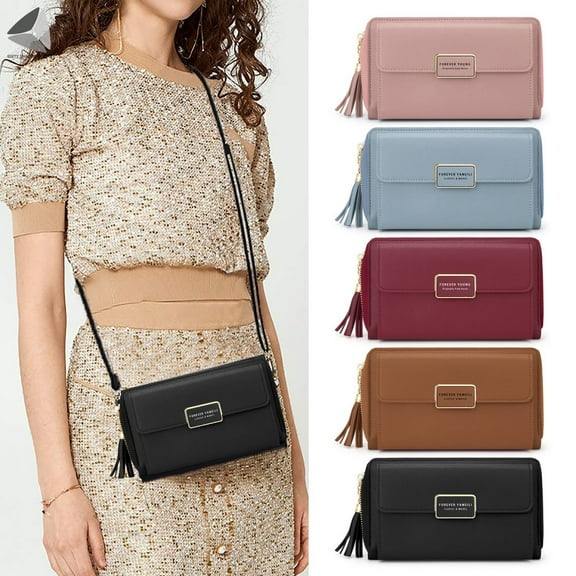 PULLIMORE Small Crossbody Bag for Women PU Leather Cell Phone Shoulder Purse Handbag with Card Slots (Black)