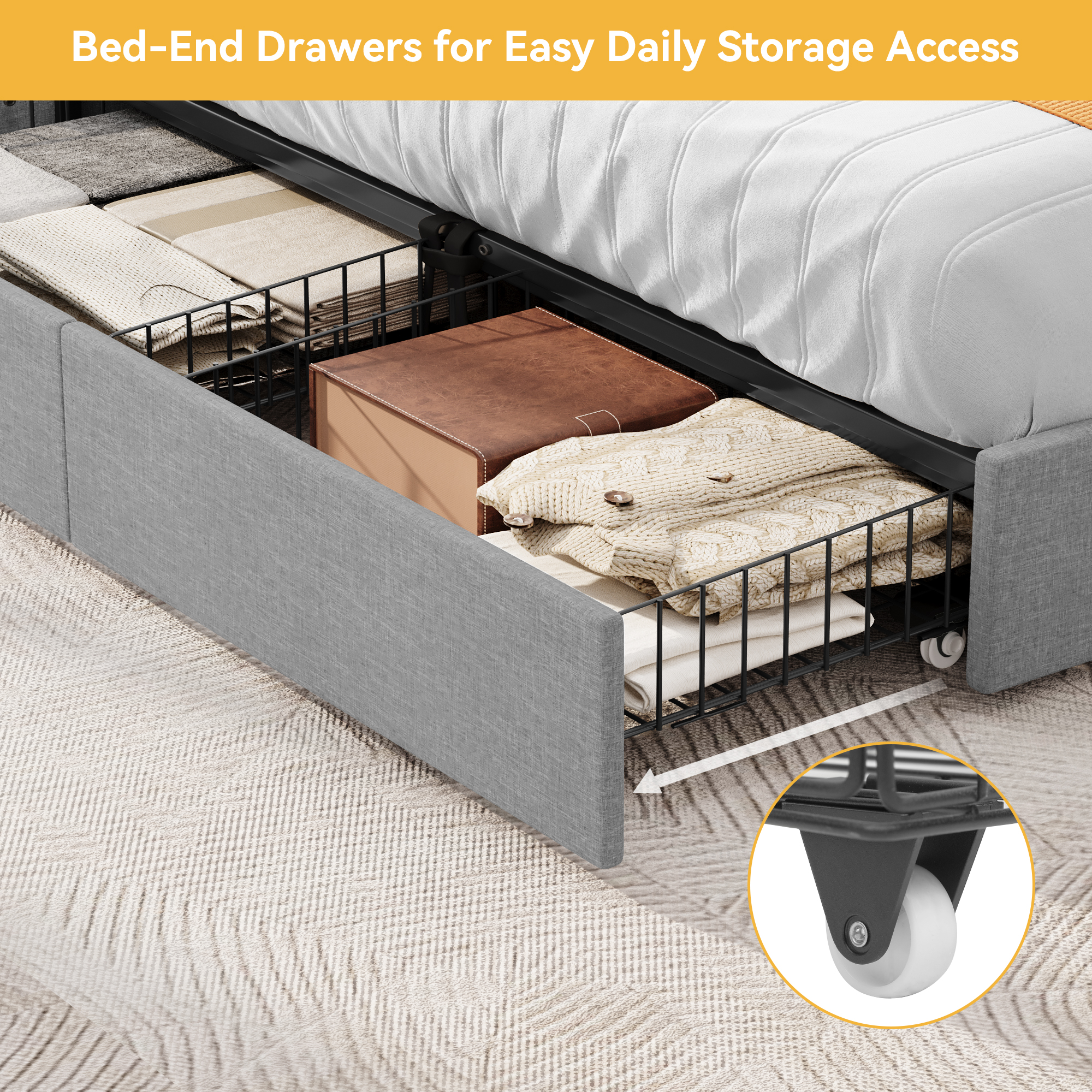 Dextrus Queen Size Platform Bed Frame with Hydraulic Lift Storage,No Box Spring Required,Gray