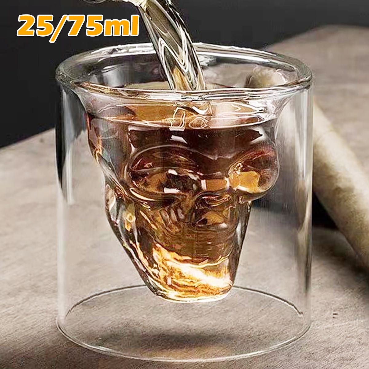 Multi-Sized 1pcs 3D Skull Drink Insulated Cool Highball Whiskey Mini Glass for Cocktail Wine Vodka Mug Beer Home Halloween Party Bar Water Liquor Tea Cup Juice Beverage Tequila 