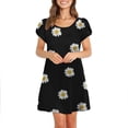 thumbnail image 7 of SHOPESSA Women's Round Neck Petal Short Sleeve With Pocket Ruffle Hem Tunic Black Dresses for Women, 7 of 7