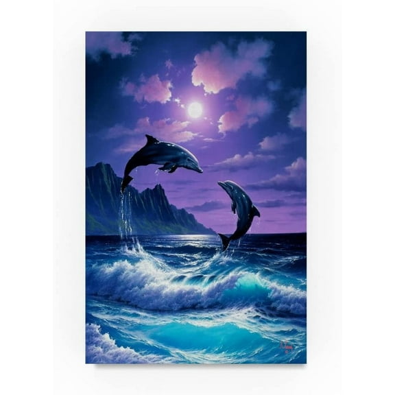 Trademark Fine Art Anthony Casay Jumping Dolphins Canvas Wall Art - 30x47