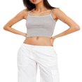 thumbnail image 1 of Débardeur Côtelé Sans Manches pour Femmes Patchwork Bretelles Spaghetti Crop Top Col Rond Uni Gris S, 1 of 8