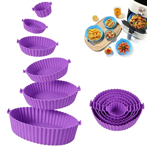 6-Piece Silicone Air Fryer Baking Tray Set,Air Fryer Liners Reusable，Purple