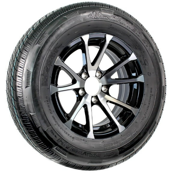 eCustomrim Radial Trailer Tire ST205/75R14 Load D 14" 5 Lug Avalanche Black Aluminum Rim