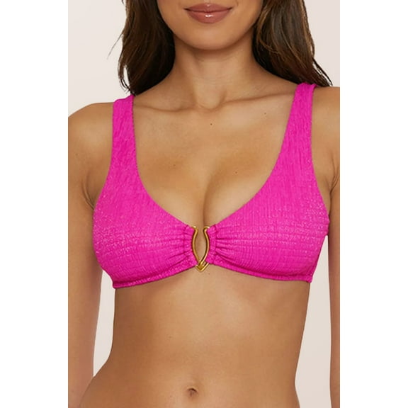 Becca VIVID PINK Luminous Stephanie Scoop Neck Bikini Swim Top, US Large