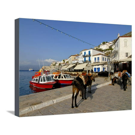Small Boats in the Harbour of the Island of Hydra, Greek Islands, Greece, Europe Stretched Canvas Print Wall