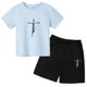 thumbnail image 3 of Conjunto de 2 piezas de camiseta y pantalones cortos informales con estampado de letras para niños y adolescentes a la moda para verano, 3 of 5