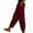 Burgundy, variant on Wyobmus Women's Wide Leg Linen Pants Solid Color Side Button Tapered Pants Casual Elastic Waist Summer Loose Lounge Pants With Pocket Olive Green