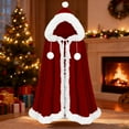 thumbnail image 2 of Christmas Cloak for Women Casual Print Lace Pleated Lace Solid Color Hooded Short Velvet Cape, 2 of 3