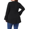 thumbnail image 3 of Blusa de túnica de mujer plus size Agnes Orinda con dobladillo alto-bajo, mangas largas de campana, cuello redondo, top casual acampanado 1X negro, 3 of 6
