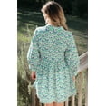 thumbnail image 3 of Women's Green Floral Print Notched Neck Scalloped Detail Long Sleeve Mini Dress - [ZhiHiMeRi] | L, 3 of 8