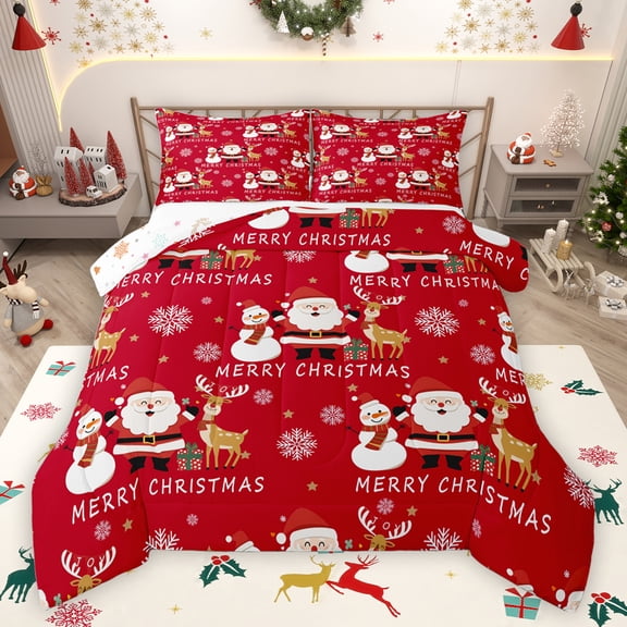jejeloiu Kawaii Christmas Reindeer Bedding Comforter Set,Cartoon Santa Claus Snowman Twin Comforter Sets,Happy New Year Bedding Set For Girls Teens,Luxury Bedroom Decor Reversible,2 Pieces