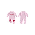 thumbnail image 2 of BemeyourBBs Newborn Baby Boy Girl Valentines Day Outfits Striped Plaid Romper Long Sleeve Crew Neck Heart Letters Embroidery Jumpsuit Cute Fall Winter Spring Clothes, 2 of 9