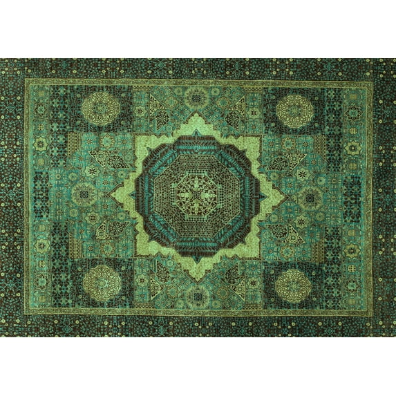 Ahgly Company Indoor Rectangle Abstract Turquoise Blue Modern Area Rugs, 7' x 10'