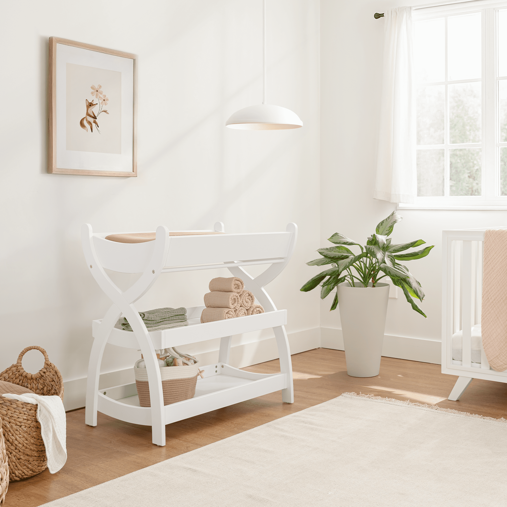 Comfy Cubs Baby Changing Table with Two Open Shelves for Storage - White