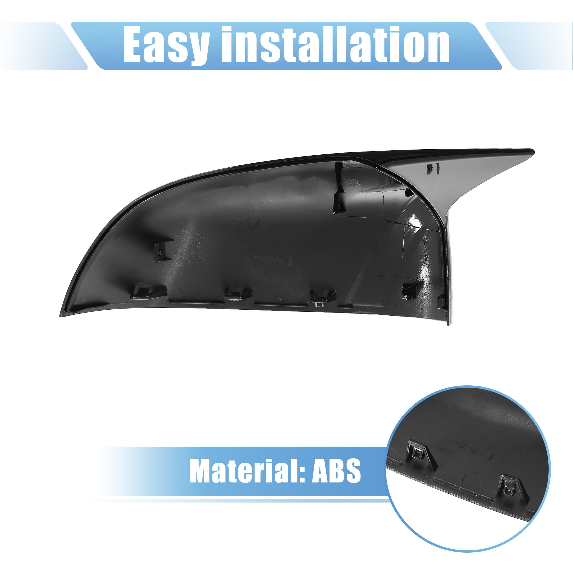 Unique Bargains Car Exterior Rear View Mirror Cover Caps Replacement Gloss Black