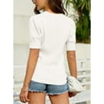 thumbnail image 2 of V-neck Short Sleeve Sweater Womens Crew Neck Pullover Tops Ribbed Knit Sweater Blouse Puff, 2 of 2