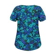 thumbnail image 6 of Royal Blue Womens Boat Neck T Shirts Casual Tee Tops for Ladies Short Sleeve Flower Print Loose Fit Pleated Basic Fall Summer Tee Shirt 2025 Clothing M, 6 of 7