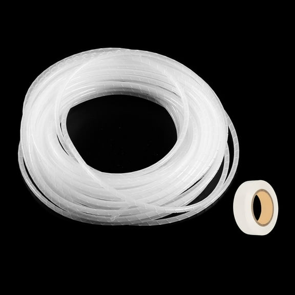 Spiral Cable Wrap 42.7ft 6mm Cable Management Sleeve Cord Organizer Flexible PE Computer Wire White with Tape
