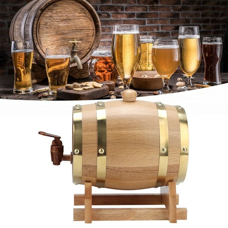 5L Whiskey Barrel Dispenser Oak Aging Barrels Home Whiskey Barrel Decanter  for Wine, Spirits, Beer, and Liquor (Brown)