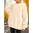 thumbnail image 3 of Women Oversized Sweatshirts Hoodie Fleece Crew Neck Long Sleeve Sweaters Comfy Fall Fashion Outfits Khaki S, 3 of 7
