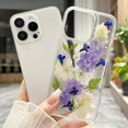 thumbnail image 3 of for iPhone 16 Pro Clear Case with Pressed Real Flower Design, Glitter Cute Purple Floral Green Leaf Pattern Slim Soft TPU Protective Women Girly Phone Cover for iPhone 16 Pro 6.3 inch, Purple, 3 of 16