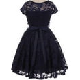 thumbnail image 3 of Little Girls Illusion Lace Top Stone Belt Flowers Girls Dresses Navy 4 (J19KS88), 3 of 3