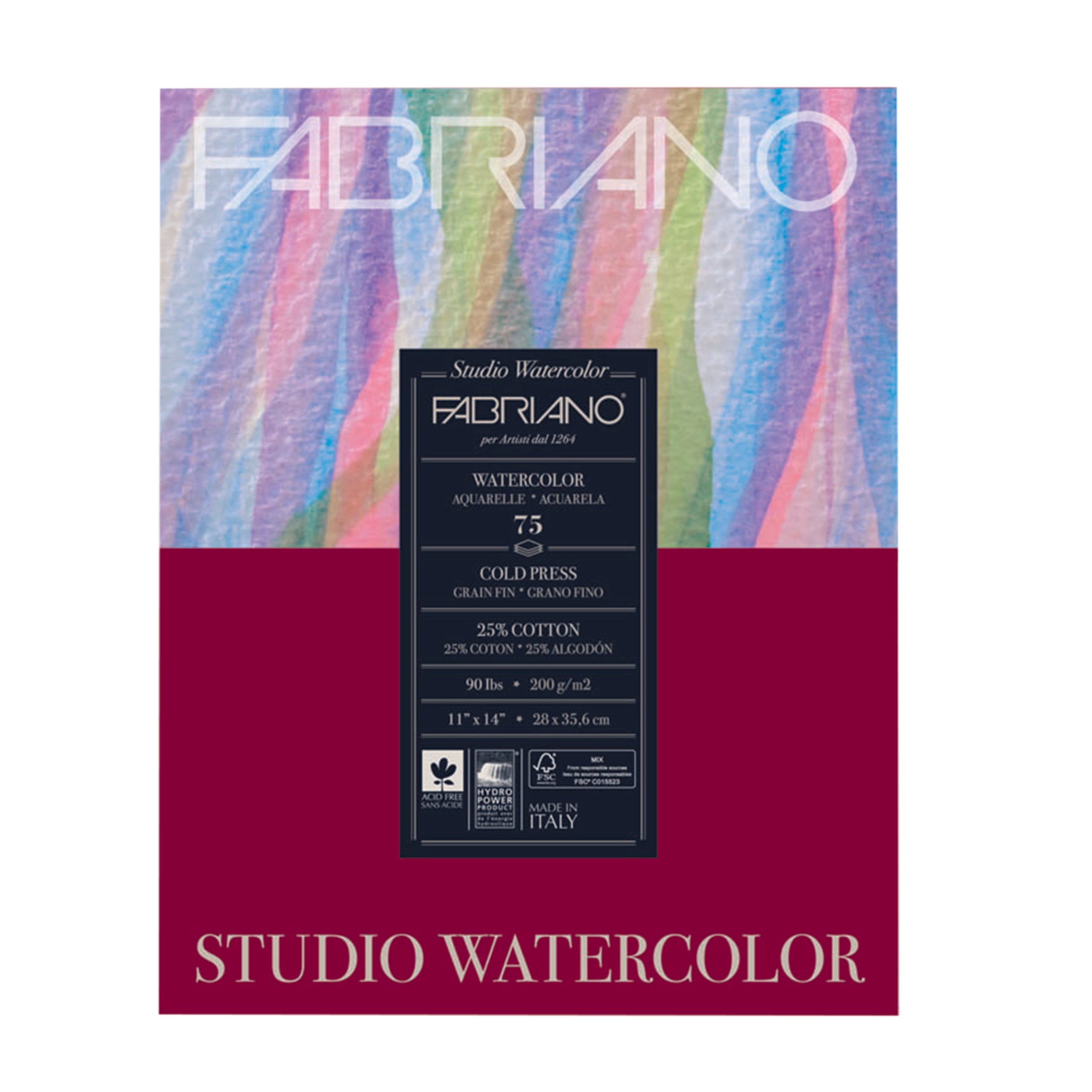 Fabriano Studio Watercolor Pad, Cold-Press, 11" x 14", 90 lbs., 75 Sheets