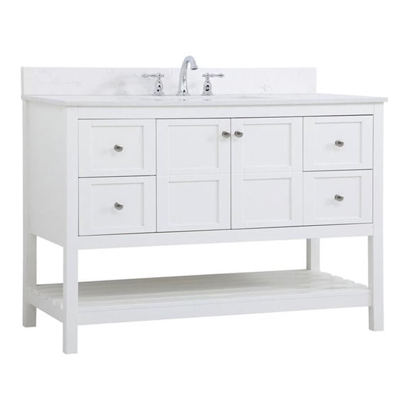48 inch Single Bathroom Vanity in White with Backsplash