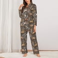 thumbnail image 2 of Fuzoiu Moose fox bear leaf tree Print Women's Long-Sleeved Pajama,Lounge Button Down Nightwear,Womens Notch Collar Pajama Set-Small, 2 of 7