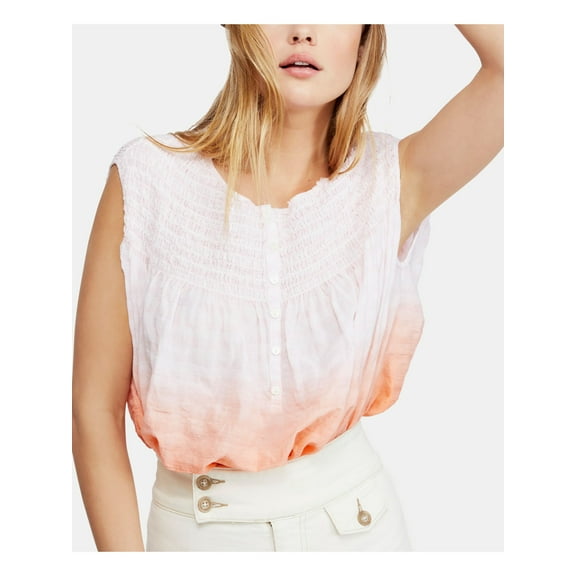 FREE PEOPLE Womens Pink Ruffled Ombre Sleeveless Henley Peasant Top M