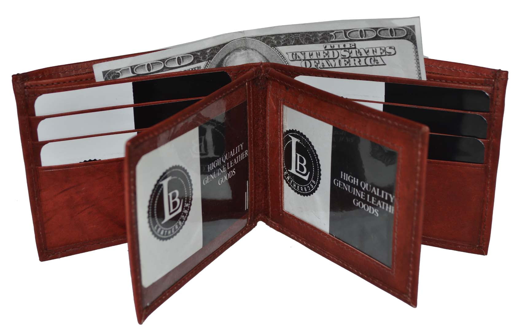 Leatherboss Men's Bifold Leather Wallet with Two Middle Flaps